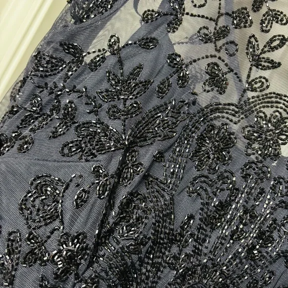 🥂 Aidan Mattox New Beaded Organza Formal Dress Navy Blue Size 6 - Picture 6 of 14